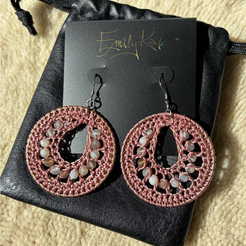 Emily Kai Pink Crochet Beaded Hoop Earrings